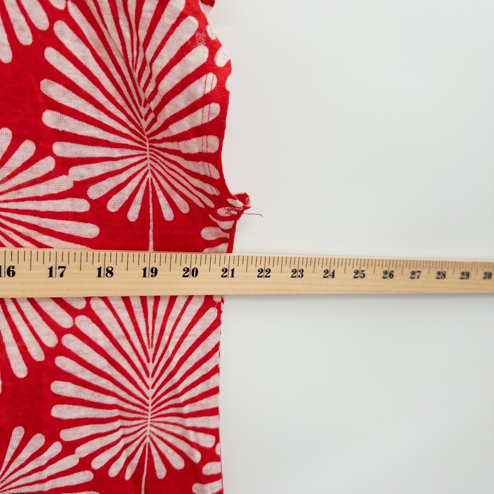 Joie Linen Top Womens Large Red White Palm Leaf Print Short Sleeve Scoop Neck‎ - Picture 8 of 8